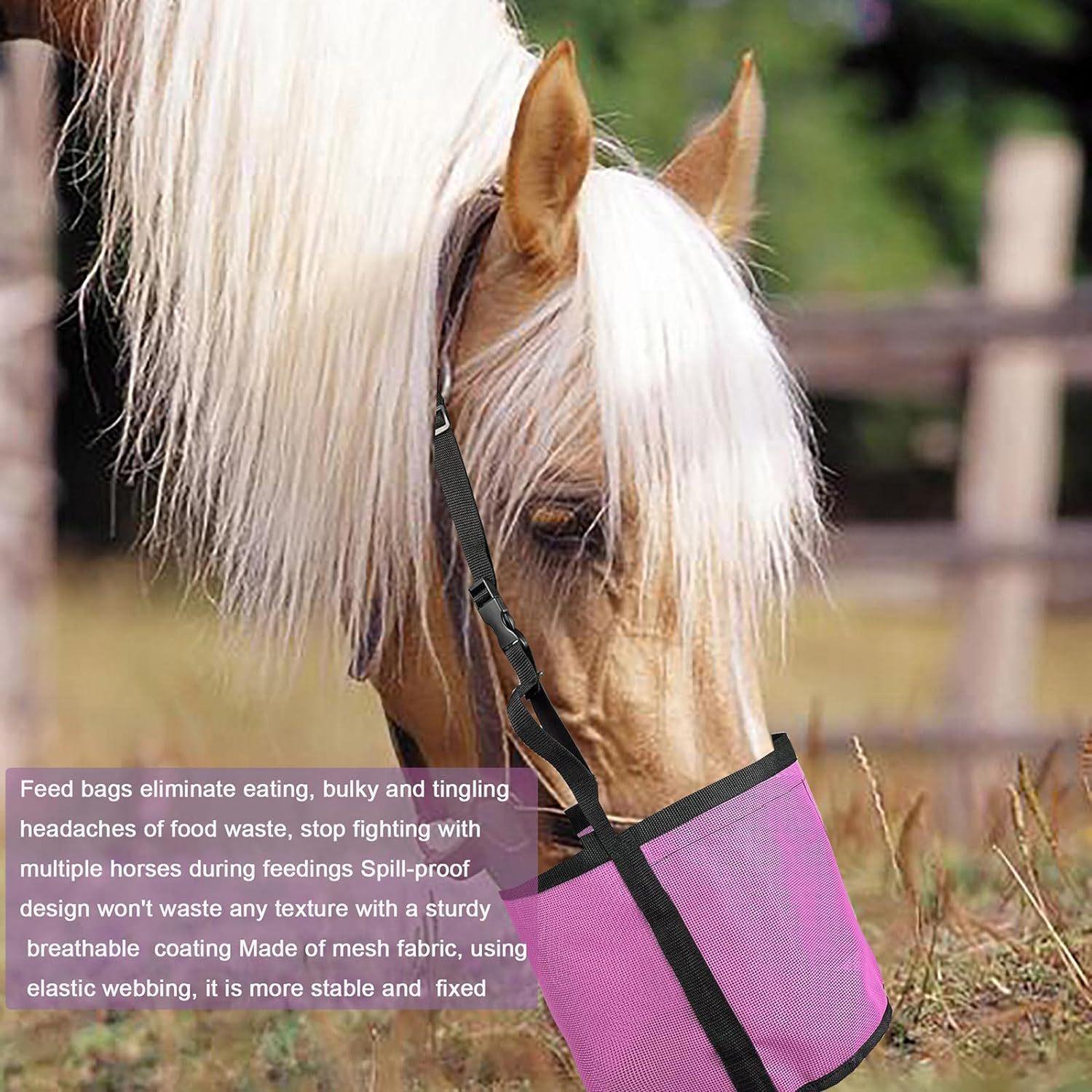 

Portable Leak-Proof Horse Feed Bag: Adjustable, Breathable, and Durable for Pet Feeding. Small чёрный