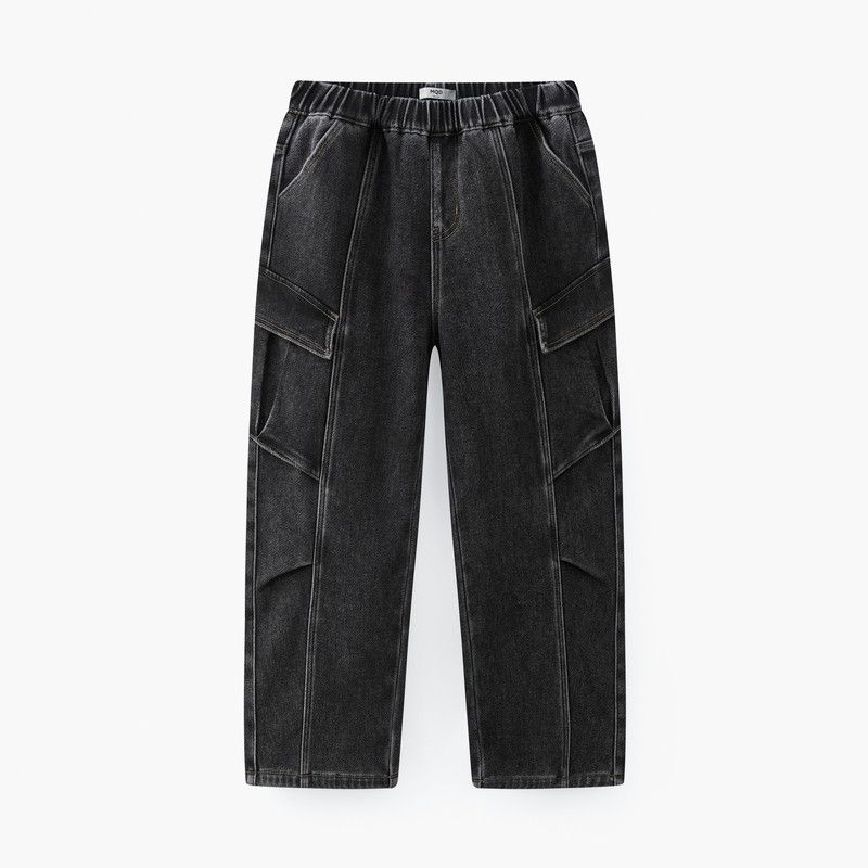 [Heat-Retaining] Mqd Children s Clothing Boys  Fleece-Lined Jeans 25 Winter New Style Children s Knitted Fleece Thickened Long Pants Carbon Black 110
