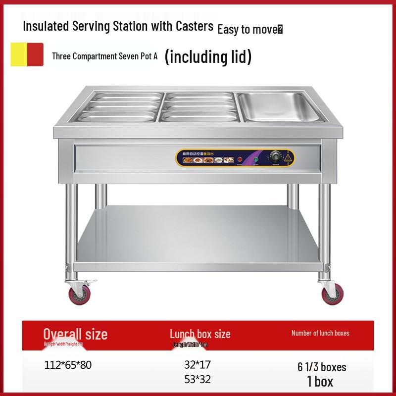 Stainless Steel Mobile Food Warming Table with Casters - Insulated Hot Dish Serving Cart