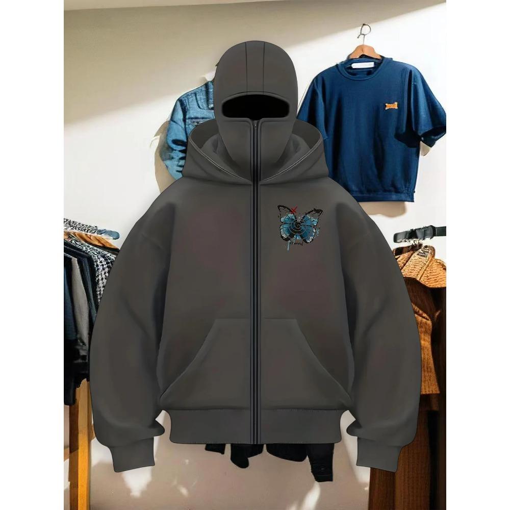 Herbst- und Winter-Kapuzenpullover für Herren und Damen, mit Schmetterlings-Printstoff für Wärme und Komfort