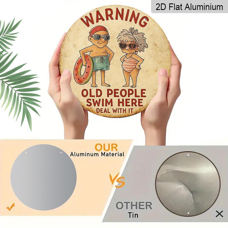 2D Flat 1pc, 8x8 In, Elderly Swimming Warning Aluminum Metal Sign - Vintage Swimming Pool Decor with Funny Elderly People Design, Rustic Iron Wall