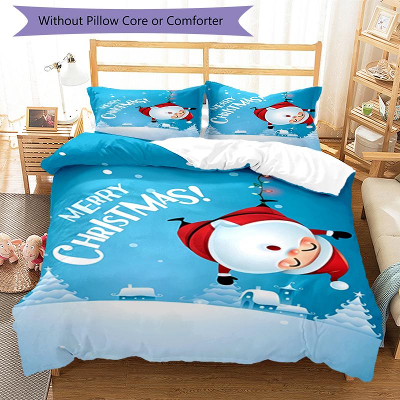 3pcs Christmas Santa Claus Bedding Set Duvet Cover Closure Includes 1 Duvet Cover & 2 Pillowcases, Soft and Comfortable for All Seasons.
