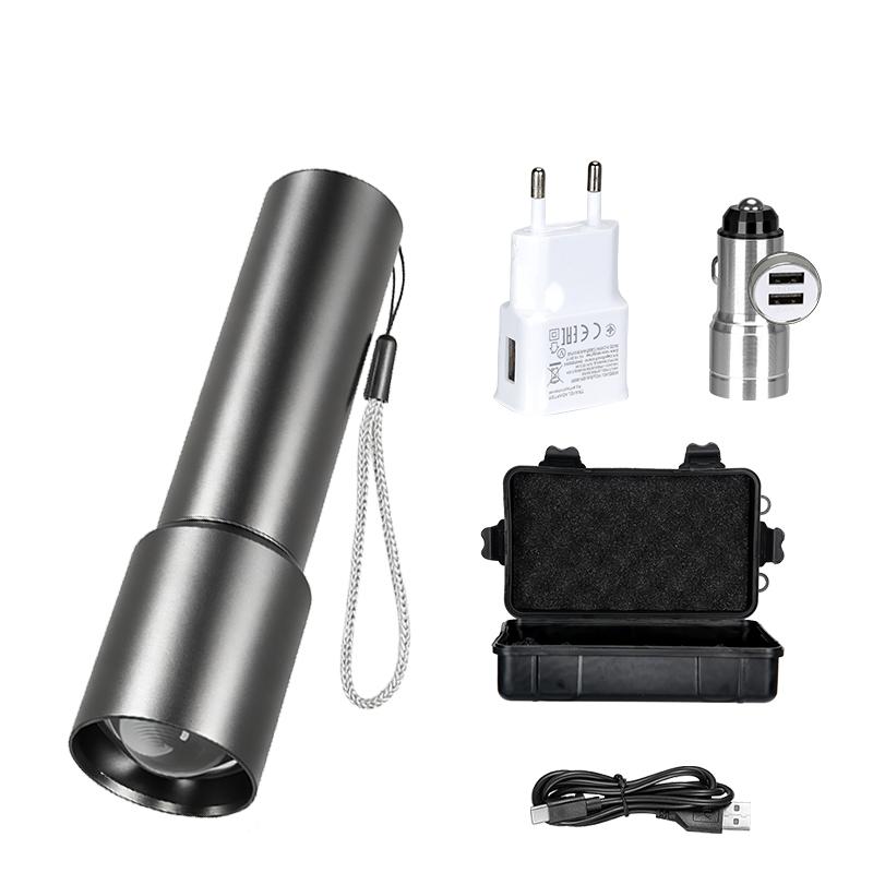 Powerful LED Handheld Flashlights Type-C Rechargeable Aluminum Torch Mini Portable Zoom Outdoor Camping Hiking Emergency Lantern