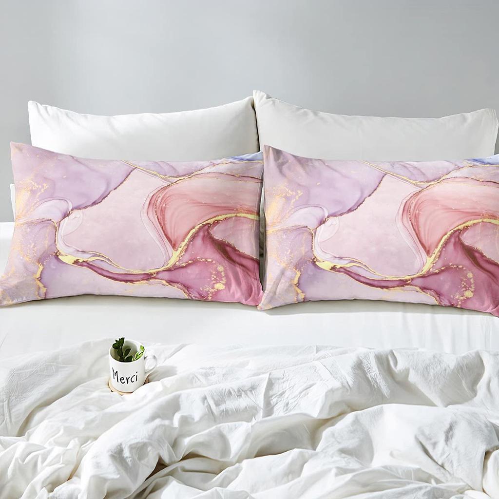 Pink Marble Three-Piece Quilt Cover 3D Digital Printing Bedding Set Bed Cover