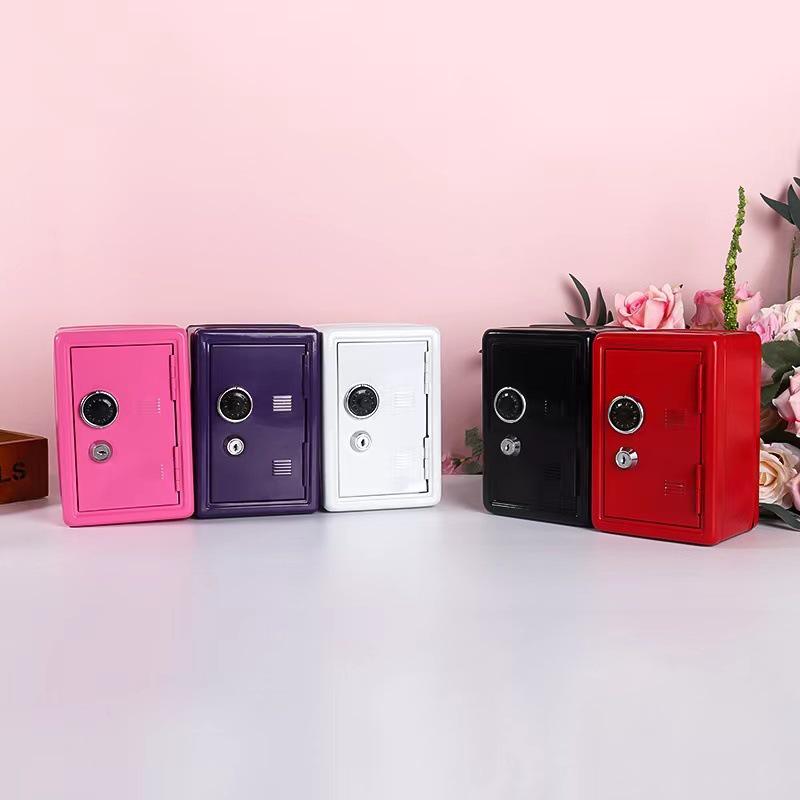 Children's Metal Piggy Bank with Lock - Mini Safe Change Storage Box