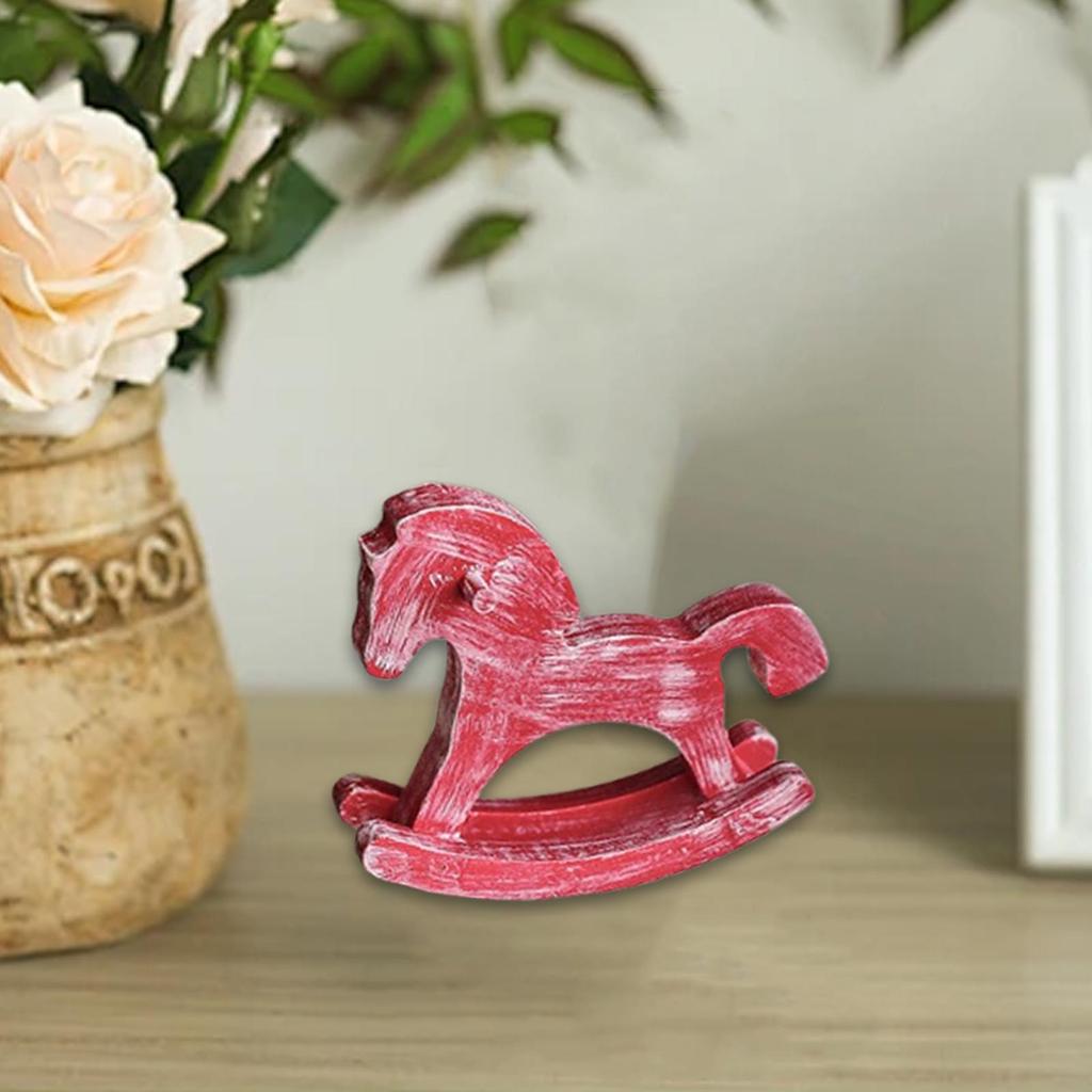Wooden Rocking Horse Table Decoration Centerpiece Ornament Art Furnishing Craft Rocking Horses Figurine Collectible Home Decor