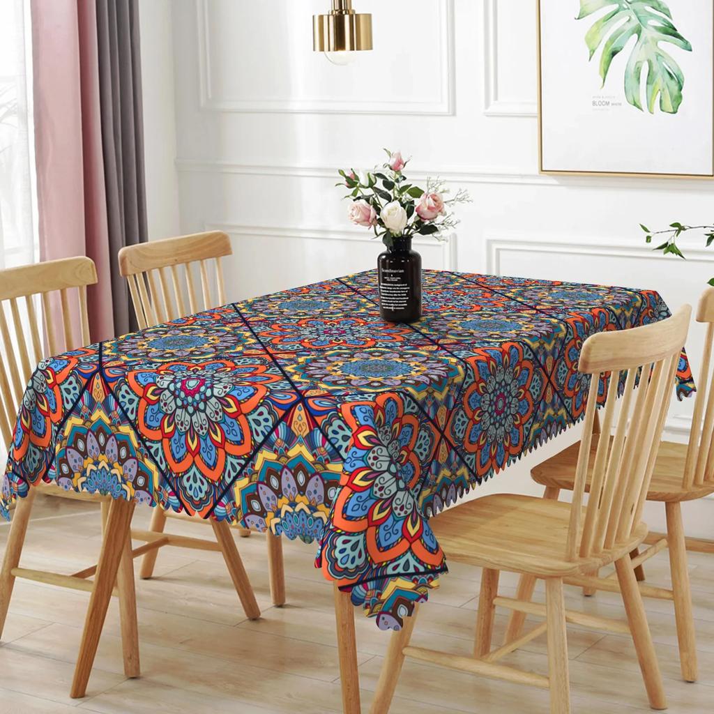 1pc Farmhouse Kitchen Dining Table Decor Bohemian Patchwork Mandala Tablecloth Waterproof Table Cloth Holiday Party Wedding