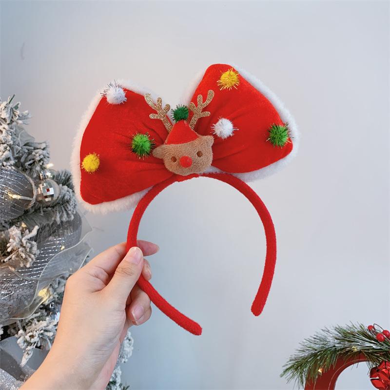 Christmas Red Antler & Cartoon Bear Rabbit Ears Headband for Women & Children