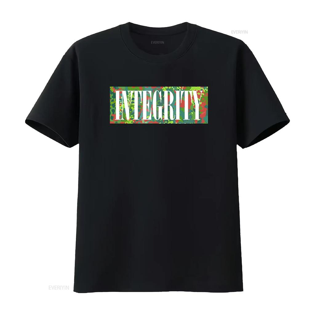 Streetwear Integrity Slogan Camouflage Background Print Casual T Shirt vintage Washed designer clothes graphic Comfortable