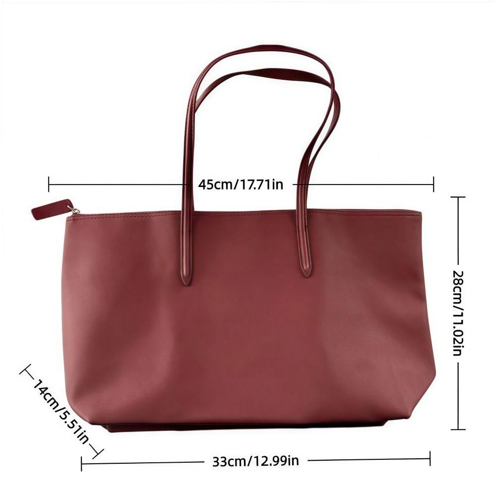 Simple Elegant Women's Shoulder Bag Zipper Closure Soft Commuting Tote Bag PU Leather Large Capacity Casual Handbag