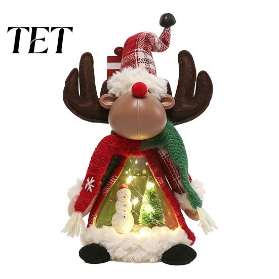 Indoor Xmas Atmosphere Light Lighted Christmas Doll Decoration, Cute Plush Santa Claus/Snowman/Reindeer Figurine with Creative Holiday Mantel