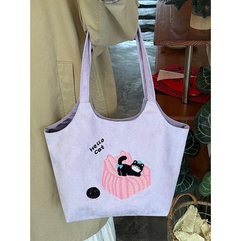 Embroidered Tote Bag with Large Capacity, Suitable for Daily Commuting, Single-shoulder Bag