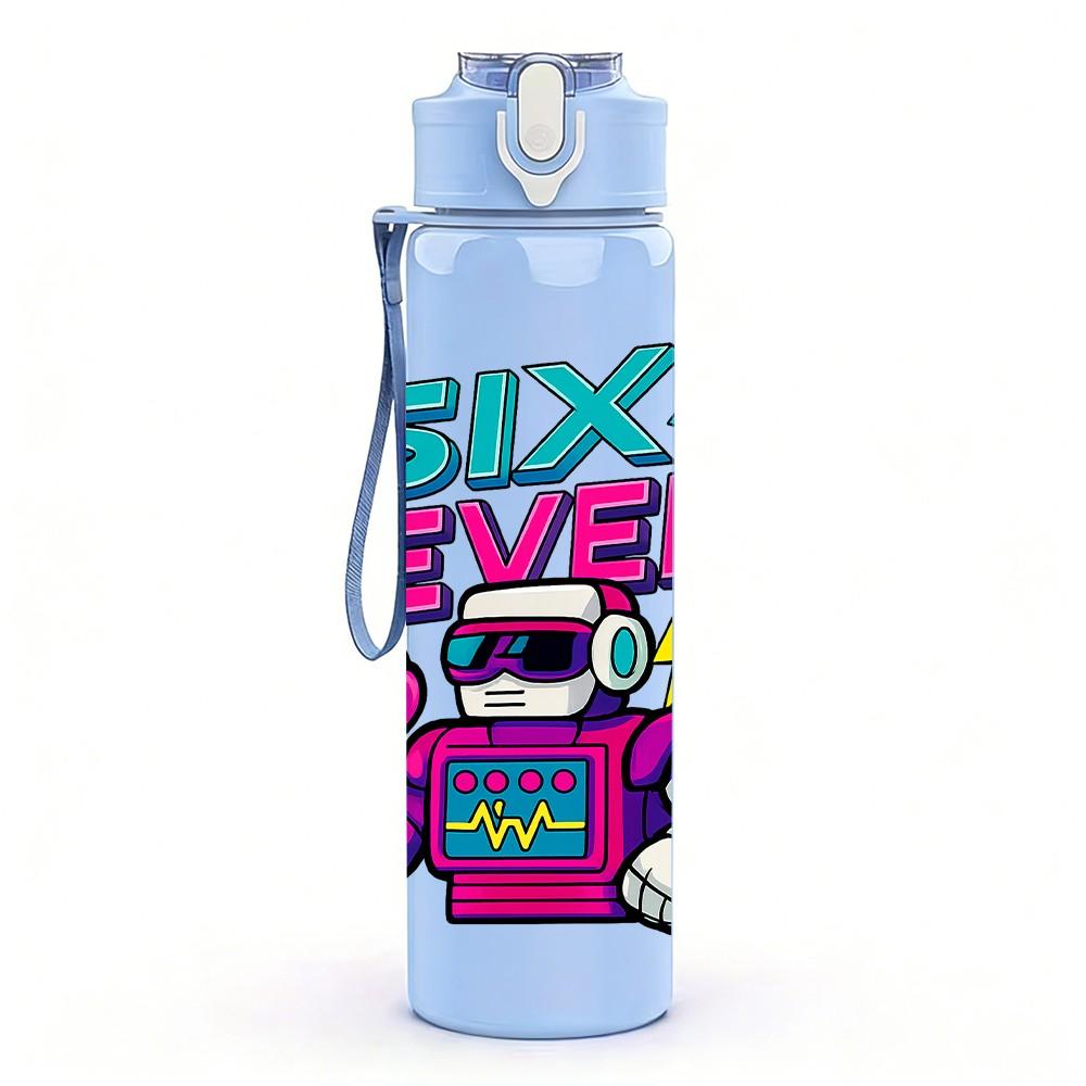 1PC Six Seven Game Retro Text Pattern 750ml Color Plastic Sports Water Bottle Leakproof Flip Straw Lid Suitable for Sports Office Home Use