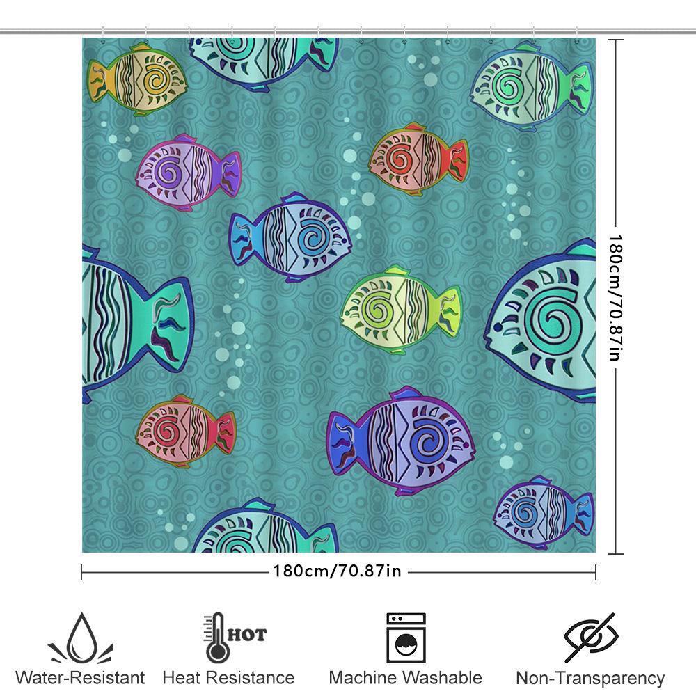 Colorful Fish Shower Curtain Blue Green Tones, Patterned Bathroom Liner for Home Decor Waterproof Fabric (72 X 72 Inches)
