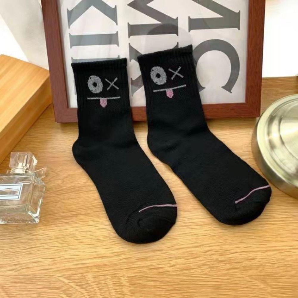 5 pairs Mid Calf Socks Middle Tube Socks Graffiti Funny Cotton Socks Fashion Ankle Socks Female