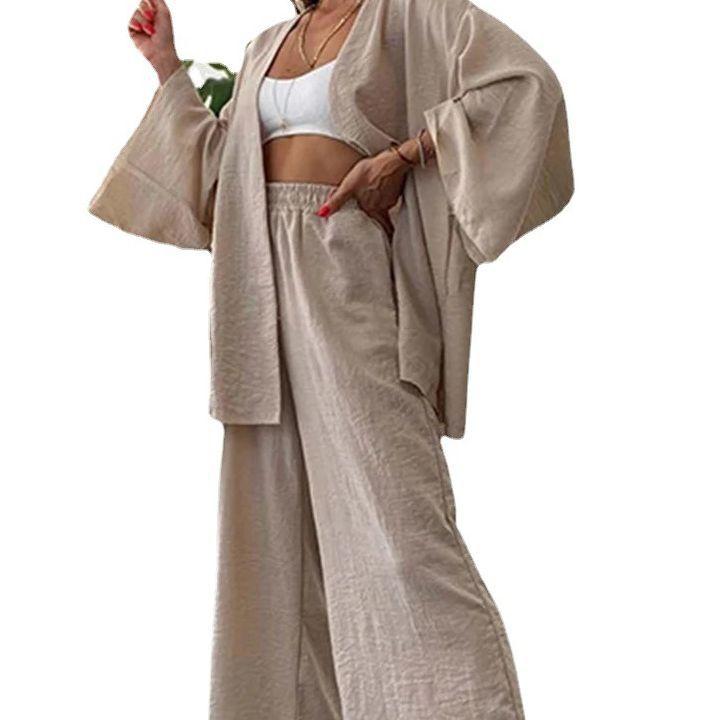 Summer Women's Wide-leg Trousers Suit Solid Color Loose Casual Temperament Two-piece Set