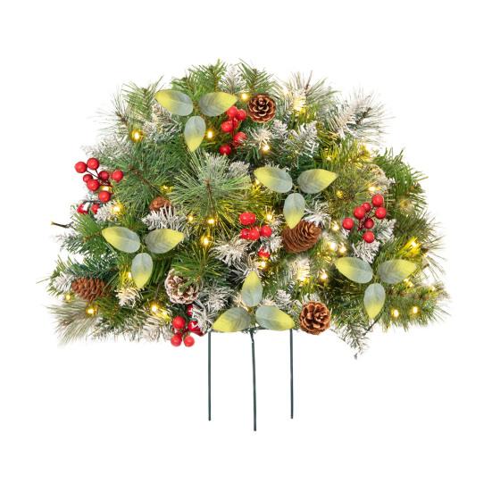 Lighted Artificial Christmas Urn Filler Battery Powered Pre-lit Xmas Pine Trees with LED Lights And Tripod Stake Holiday Planter Filler
