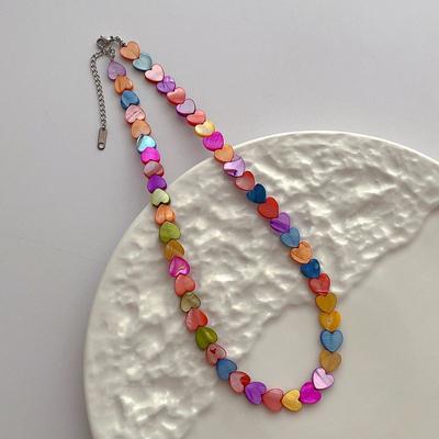 And American Personalized About 9mm Natural Shell Colored Loving Heart Necklace for Women Beach Vacation Style Fashion All-Match Clavicle Chain