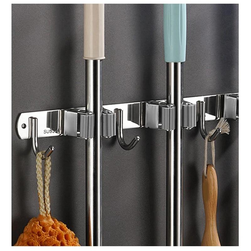 Stainless Steel Wall Mounted Mop Rack Non Perforated Mop Rack Bathroom Floor Mop Storage Rack Organizer Wall Mounted Organizer