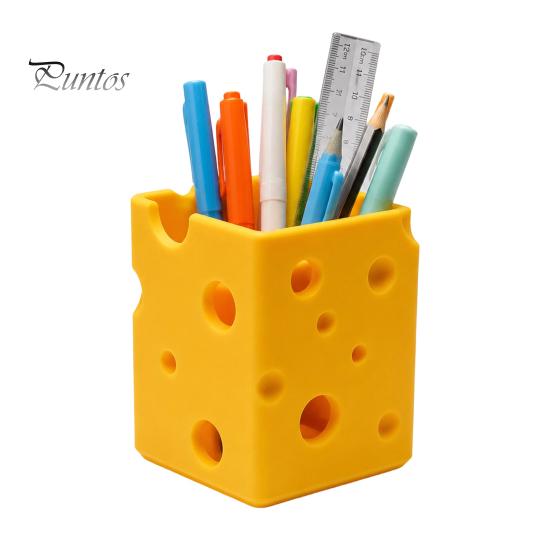 Student Desk Supplies Creative 3D Printed Cheese Pen Holder, Cute Desktop Organizer, Large Capacity Storage Box Multifunctional Ornament for