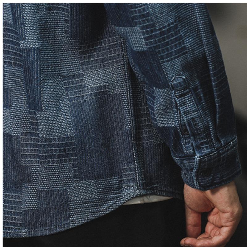 Spring and Autumn New Men's Long-sleeved Plaid Denim Loose Casual Shirt Jacket
