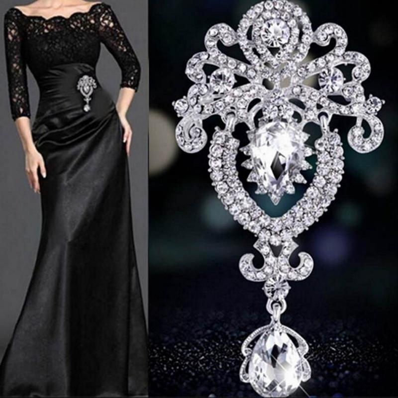 Big Flower Pin Brooch for Women Luxury Silver Color Crystal Zircon Brooch Fashion Bridal Wedding Accessories
