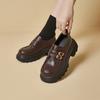Small leather shoes women's 2025 autumn new round head platform single shoes women's black college style versatile loafers dress shoes