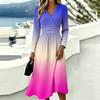 Women's Gradient Print Long Sleeve V-Neck Dress with Pockets Casual Fashionable