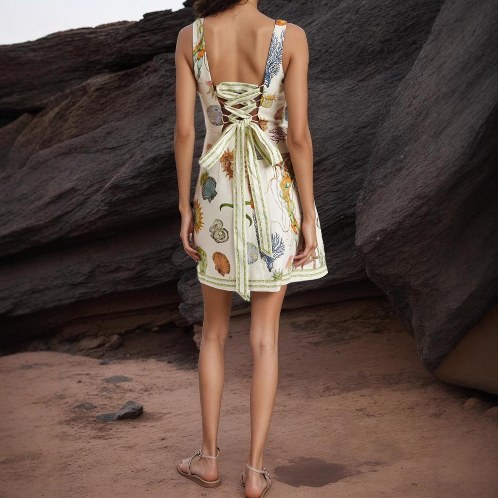 Amazon 2025 Sommer und Herbst neue unabhängige Station Neckholder Print lässiges Träger-Minikleid Mode lässig