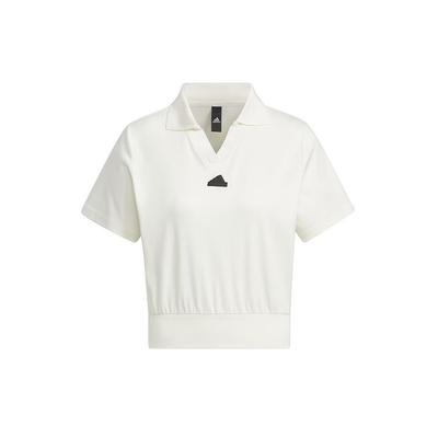 Logo Casual Pullover Elastic Hem Short Sleeve Polo Shirt Women Tops White IM8821