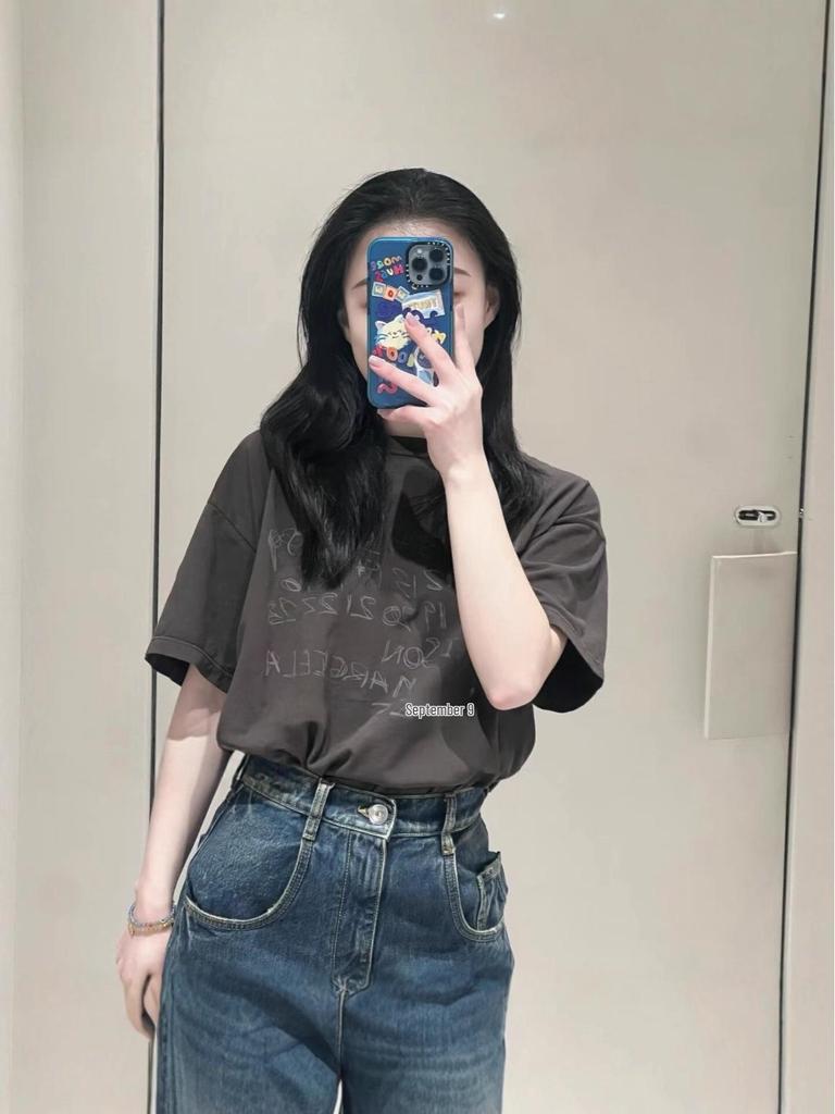 Nanyou 2026 Early Spring Retro Washed Distressed Digital Print Loose Short Sleeve Pullover