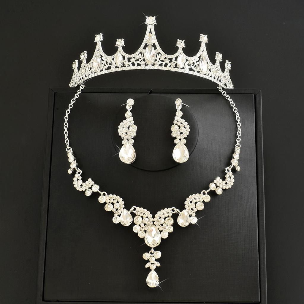 Ladies' Fashion Water Drop Luxury Crown Necklace Earrings Jewelry Set Wedding Party Festival Gift