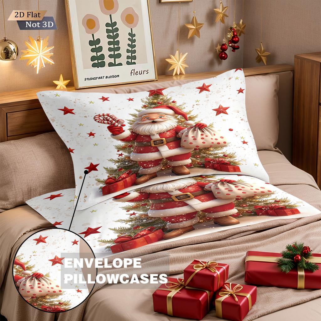 3pcs Santa Claus Printed Chipless Bedding Set Soft Dormitory Bedroom Multiple Sizes Machine Washable