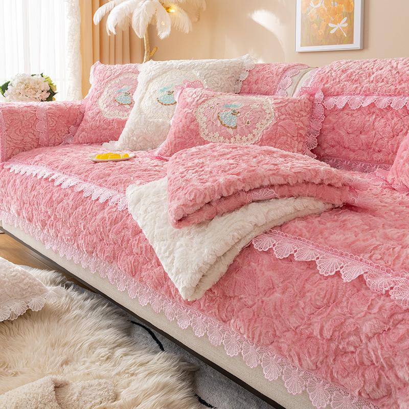 Rose Fluff Sofa Cushion Autumn And Winter Thickened Non-Slip Warm Sofa Cushion Set Winter Sofa Cover