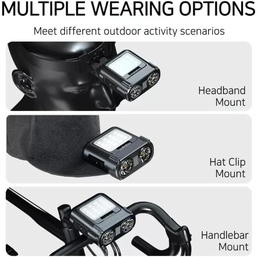 LED Hard Hat Light USB-C Rechargeable Clip on Cap Lights 180°Adjustable Hands Free Hat Flashlight Headlamp for Running Camping