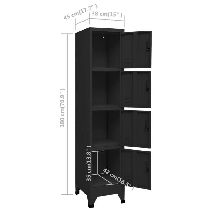 VidaXL Locker Cabinet Filing Cabinet Storage Furniture for Sports Equipment Cleaning Products Interior Office Black 339786
