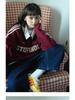 Women's Striped Polo Collar Sweatshirt - Korean Style with American Letter Embroidery