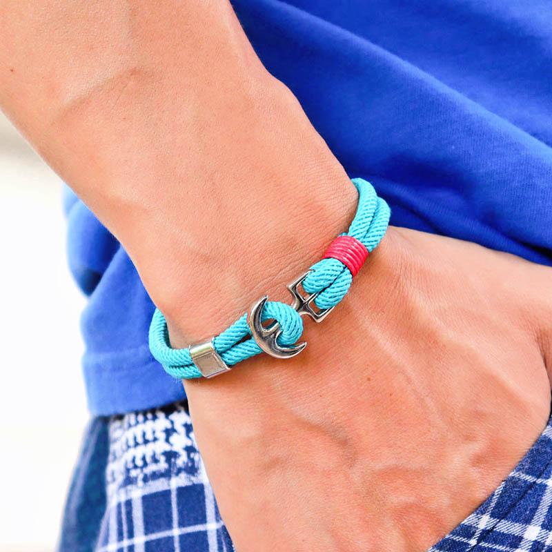 Stainless Steel Men Bracelet Double Layer Braided Thread Braslet For Hombre Boy Creative Anchor Viking Braclet Male Accessories