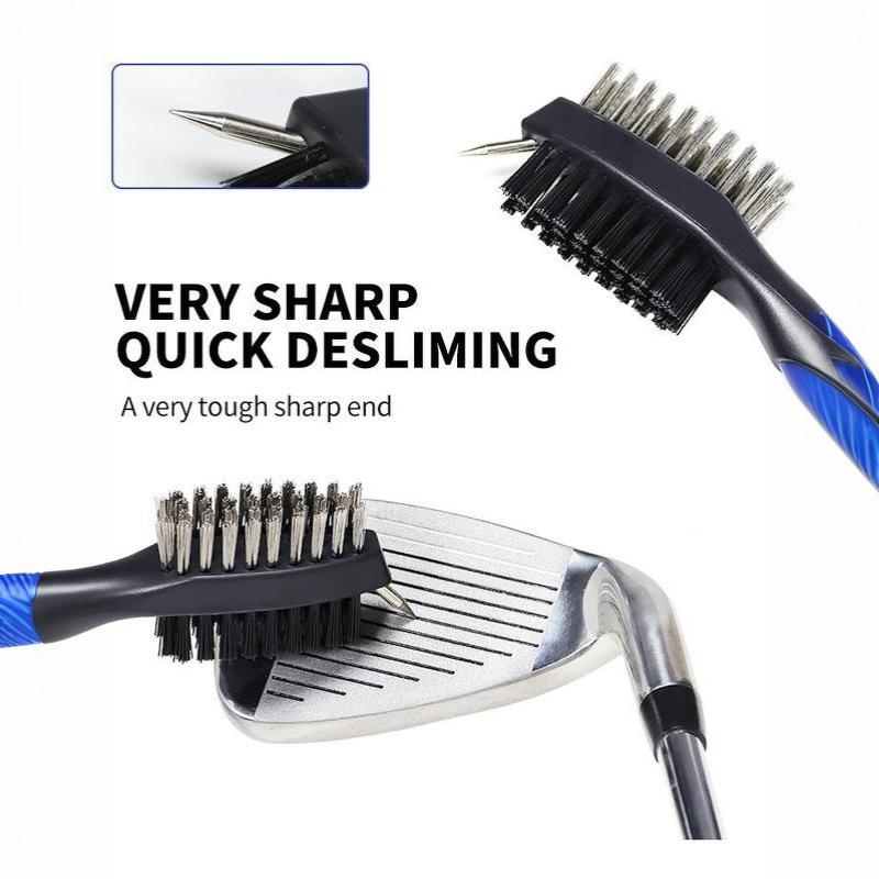 1Pc Golf Club Brush Groove Cleaner Retractable Dual Sided Nylon Bristles Aluminum Carabiner Groove Cleaner Groove Cleaning
