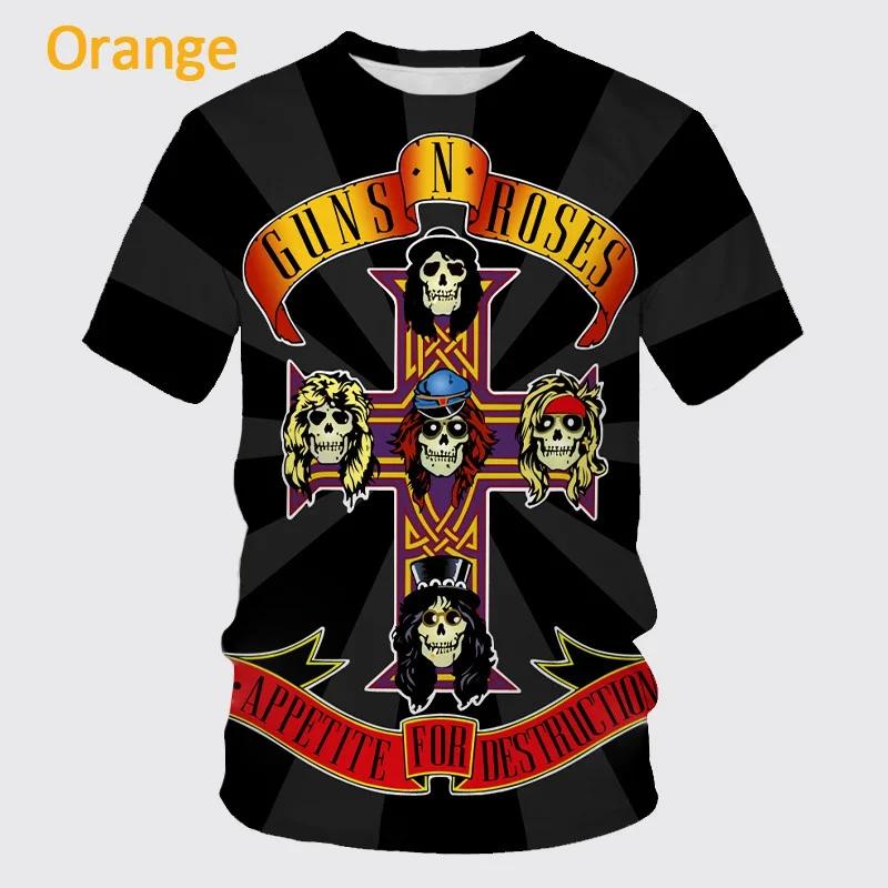 Summer   Guns N' Roses Rock Band 3d T-shirt Unisex's And WoUnisex's Hip-hop Casual Fashion T-shirt Harajuku Oversized Tops
