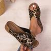 Summer New Platform Fish Mouth Cutout Slipper Wedge Large Size Casual Leopard Print Slipper Women