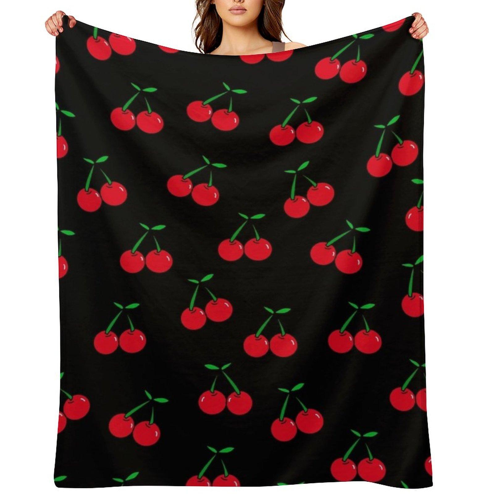 Cherries 2 (on black) Throw Blanket Nap Sleeping Bag For Sofa Thin sofa bed Blankets 30x40in