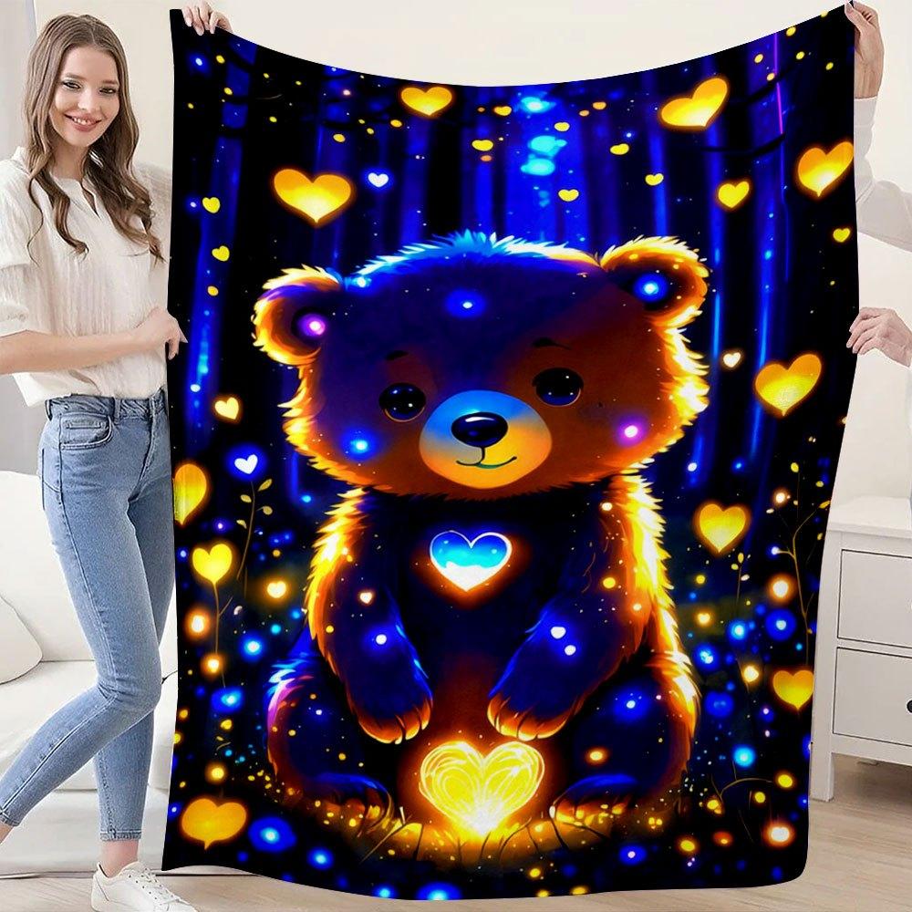 1pc Dazzling Bear Exquisite Pattern, Office Shawl Lap Blanket for Home, Outdoor Camping, Car Use, Multi-Purpose Comfortable and Soft Blanket--Year-Ro