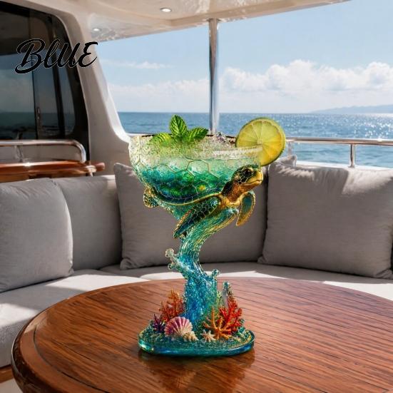 Lifelike Resin Carving Ornaments 3D Tropical Ocean Theme Glass Cup Art Parrot And Decorative Figures Turtle Design Colorful Drinkware for