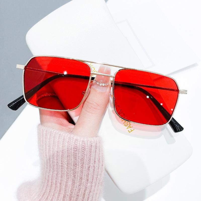 Men Outdoor Driving PC Sunglasses Metal Retro Square Sunglasses Women Double Beams Personalized Trendy Sun Protection Glasses
