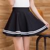 Fashion Womenswear Women Stripes Pleated Stretchy Pure Color High Waist School Mini Skirt