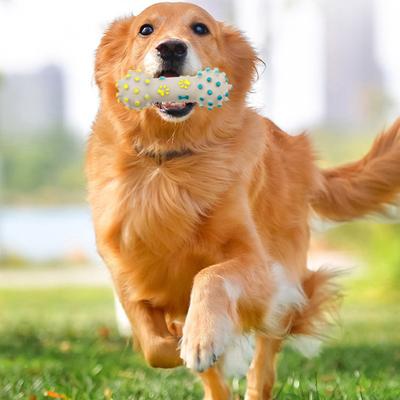 Quietschendes Hundespielzeug Gummiert Strukturierte Hantel Knochen Ball Hundekauspielzeug Zahnpflegespielzeug für aggressive Kauer Interaktives Apportierspiel