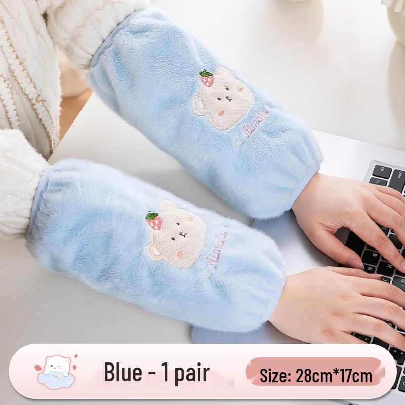 Autumn/Winter Plush Bear Sleeve Covers for Girls - Anti-Stain Long Hand Guards