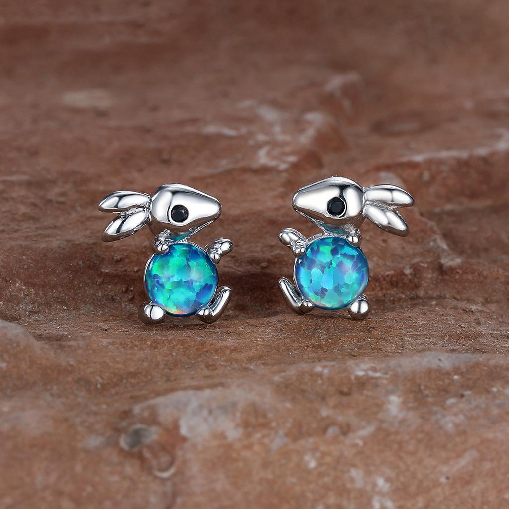 Cute and Playful Round Three Dimensional Bunny Design with Earrings for A Fresh and Girlish Heart