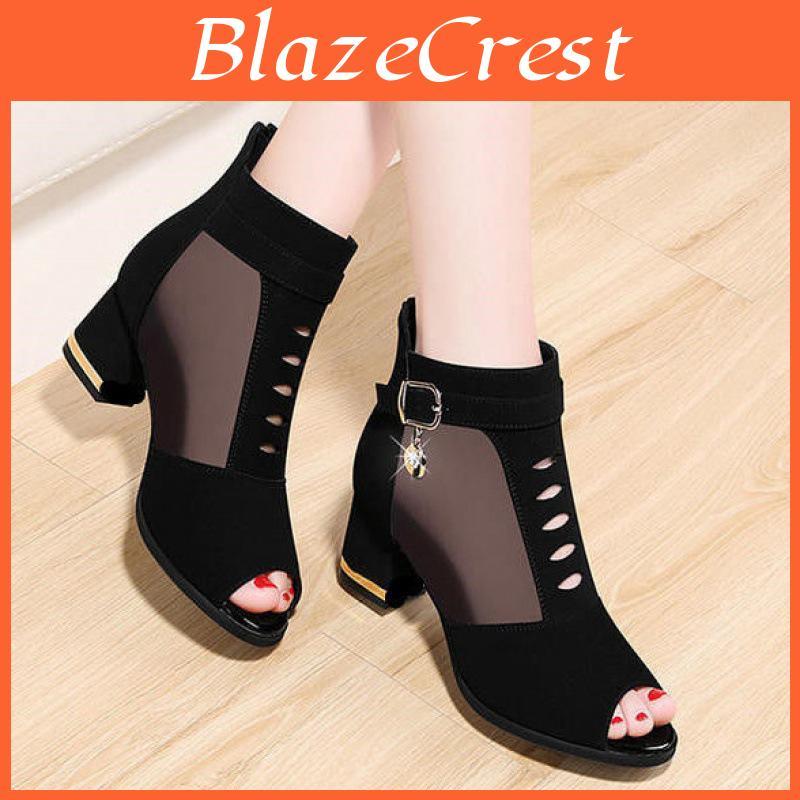 Designer Sandals Open Toe Fashion Womens Wedges Mesh Breathable Ankle Boots 2024 New Spring Summer Ladies Pointed Toe High Heels Shoes